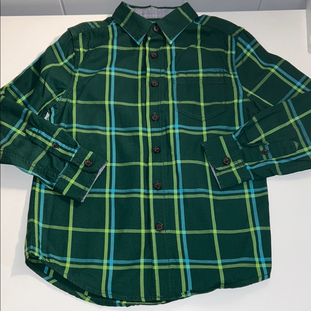 Cat & Jack Boy’s Green Button Up Dressy Shirt Size S (6/7)